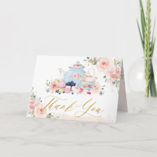 Carte De Remerciements Thé dansant élégant rose poudré floral pour mariag