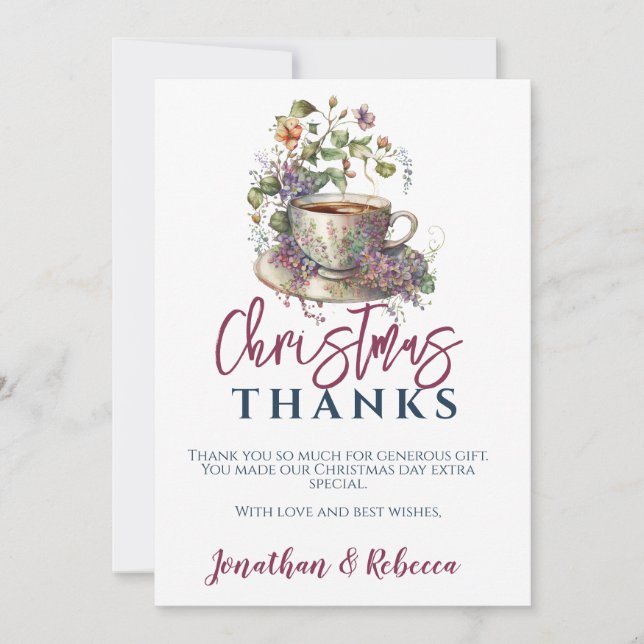 Carte De Remerciements Thé de Noël floral (Devant)