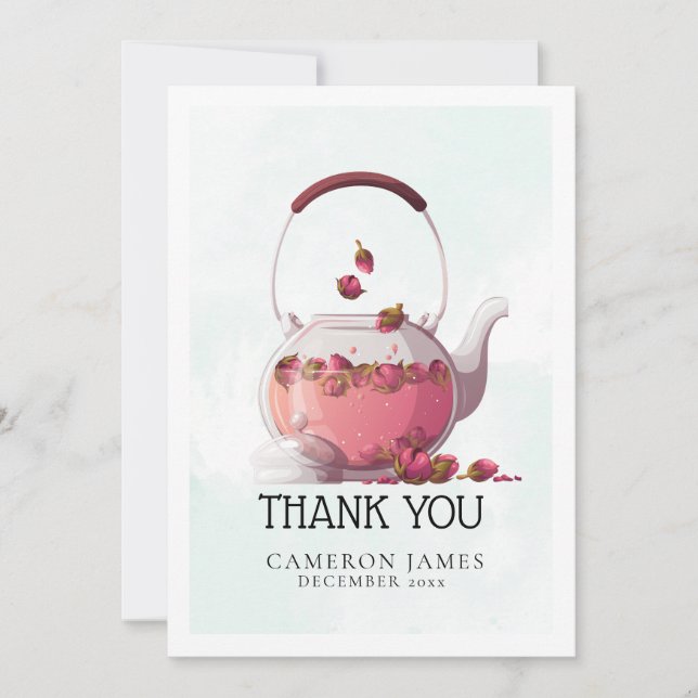 Carte De Remerciements Théière aquarelle Rose rouge Fête du thé floral (Devant)
