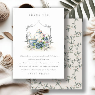 Carte De Remerciements Théière florale bleue aquatique mignonne Crête Sho