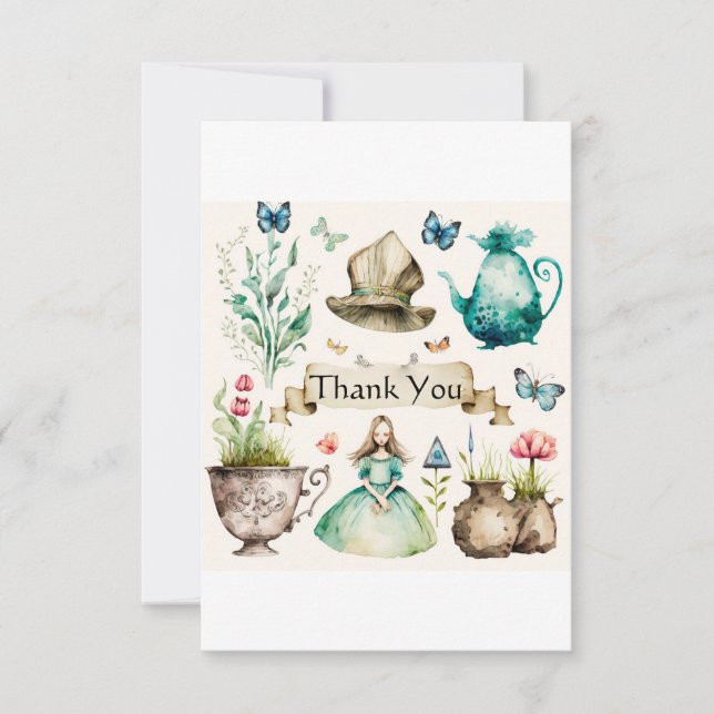 Carte De Remerciements Thème Alice (Devant)