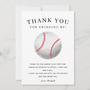 Carte De Remerciements Thème de baseball pour l'anniversaire des enfants
