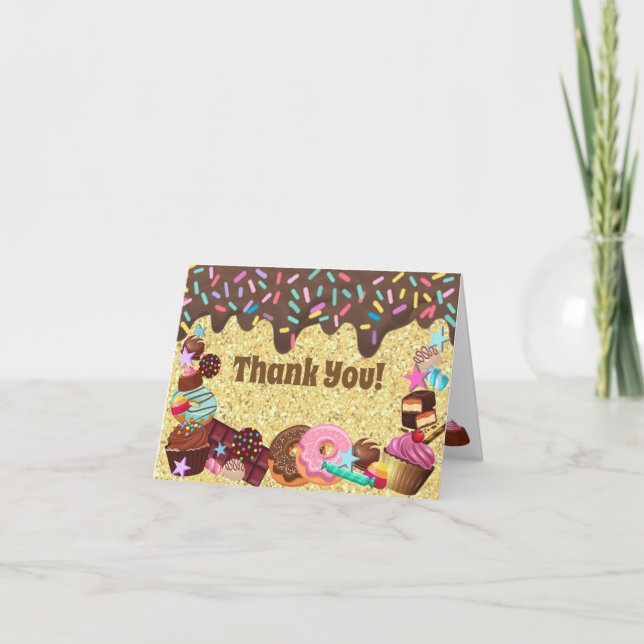 Carte De Remerciements Thème de bonbons, chocolat, arroses bleues (Devant)