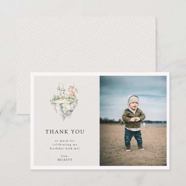 Carte De Remerciements Thème de dragon mignon Photo d'anniversaire (Devant / Derrière)