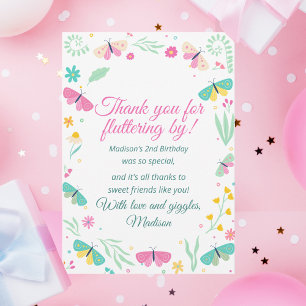 Carte De Remerciements Thème de fête de jardin de fille papillon pastel b