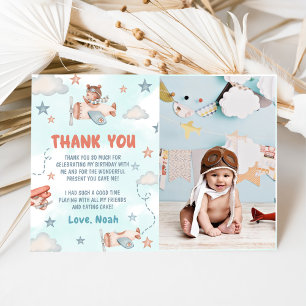 Carte De Remerciements Thème de l'avion de Cute Boy 1er anniversaire de f