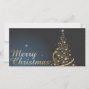 Carte De Remerciements Thème de Noël bleu avec arbre de Noël doré