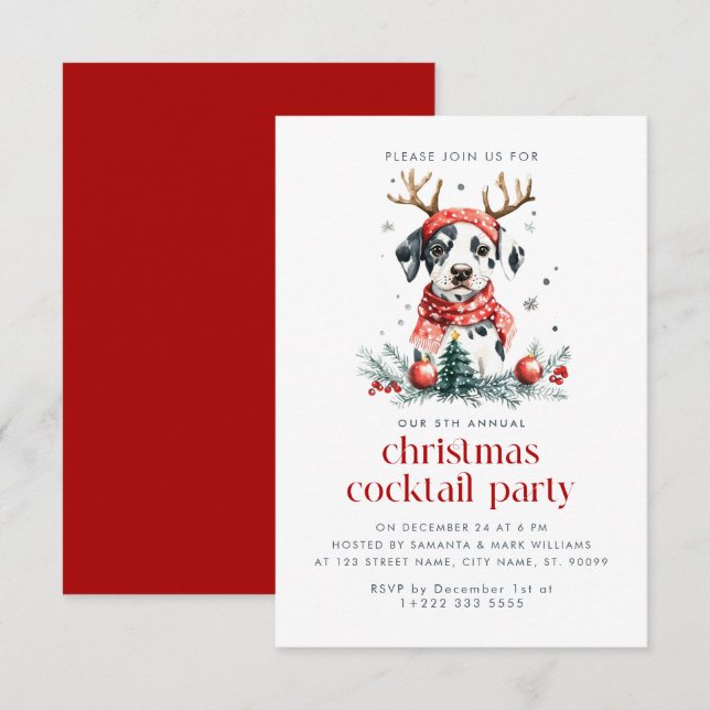 Carte De Remerciements Thème de Noël Chiot Noël Cocktail (Devant / Derrière)