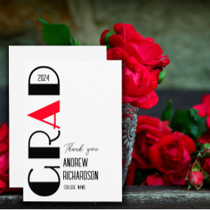 Carte De Remerciements Thème de remise de diplôme blanc minimaliste éléga