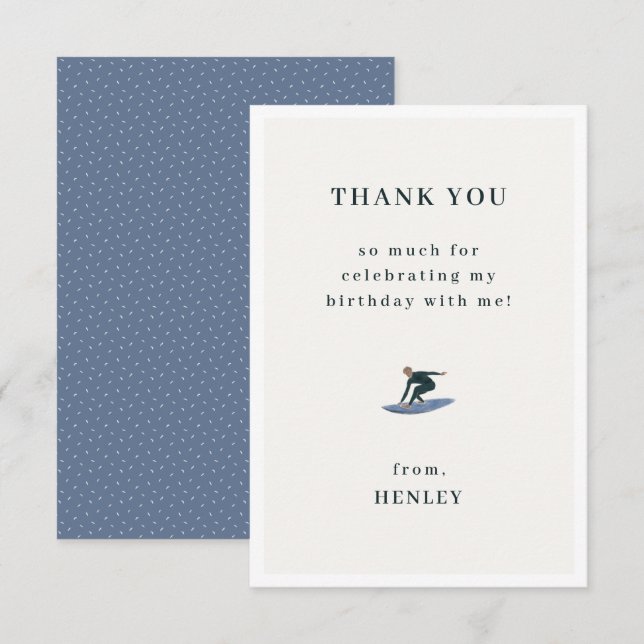Carte De Remerciements Thème de surf cool Anniversaire (Devant / Derrière)