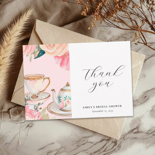 Carte De Remerciements Thème élégant de fête de thé floral pour une douch