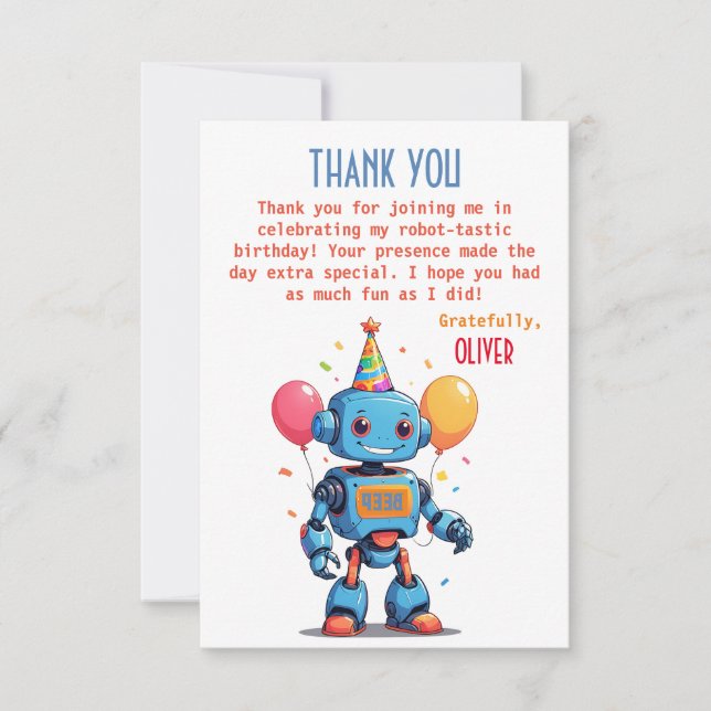 Carte De Remerciements thème robot avec aquarelle ballons (Devant)