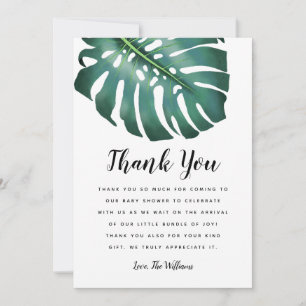 Carte De Remerciements Thème tropical Baby shower verdure