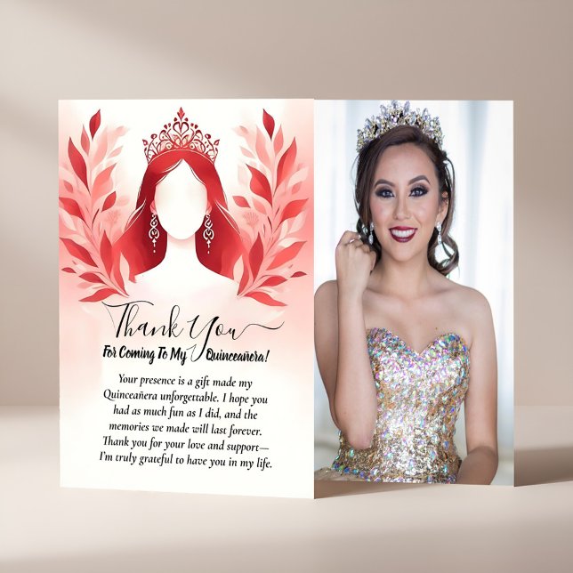 Carte De Remerciements Tiara Black Lace Rouge Quinceanera (Créateur téléchargé)