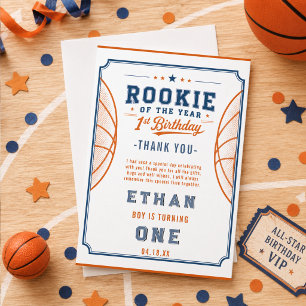 Carte De Remerciements Ticket de Rookie de l'Année Basket pour 1er Annive