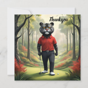 Carte De Remerciements Tiger Jouant Au Golf Dans Les Bois,