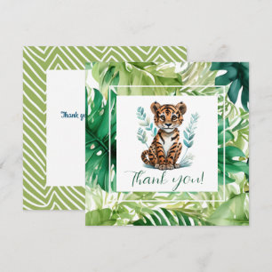 Carte De Remerciements Tigre tropical et Baby shower de feuillage de la J