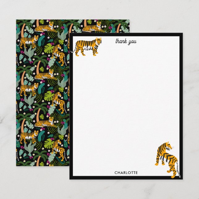 Carte De Remerciements Tigre tropical Forêt botanique Noire Jungle Safari (Devant / Derrière)