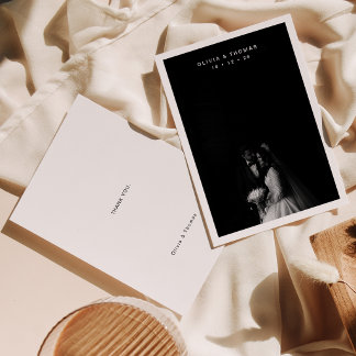 Carte De Remerciements Timeless Black Monochrome Photo Wedding