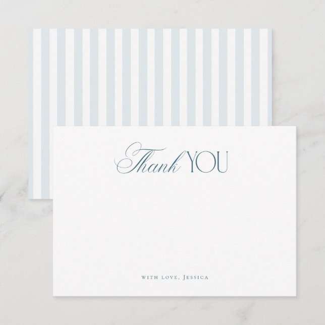 Carte De Remerciements Timeless Script Coastal Blue Stripes Bridal Shower (Devant / Derrière)