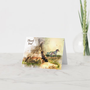 Carte De Remerciements Tipi Tribal et Teepee Bohème de Cheval Indien T-Sh