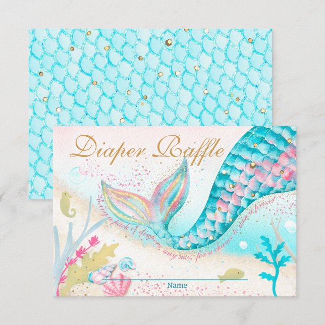 Carte De Remerciements Tirage au sort de couches pour Baby Shower Sirène  (Devant / Derrière)