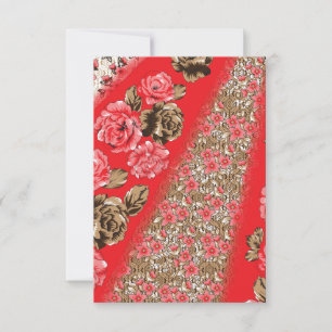 Carte De Remerciements Tissu rouge éclatant avec floral complexe et