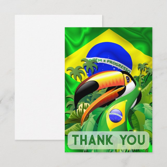Carte De Remerciements Toco Toucan avec Cravate du drapeau brésilien (Devant / Derrière)