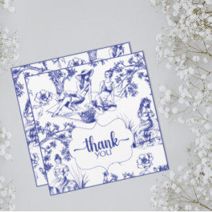 Carte De Remerciements Toile bleue et blanche de Jouy Fête des mariées