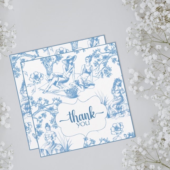 Carte De Remerciements Toile bleue et blanche de Jouy Fête des mariées (Créateur téléchargé)