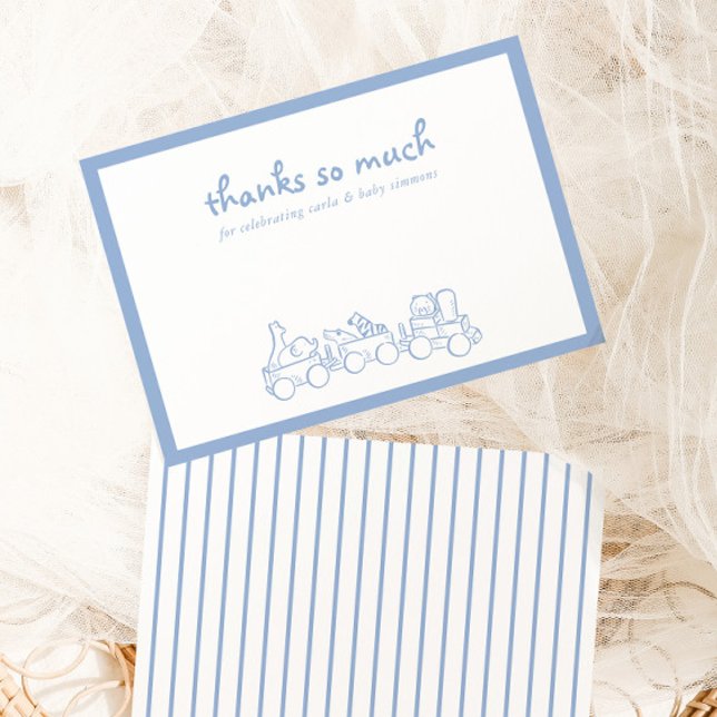 Carte De Remerciements Toile De Jouy Baby shower Bleu Bleu Whimsical (Créateur téléchargé)