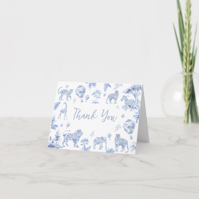 Carte De Remerciements Toile De Jouy Baby shower Safari Animaux (Devant)