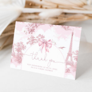 Carte De Remerciements Toile de Jouy French bonjour bebe rose baby shower