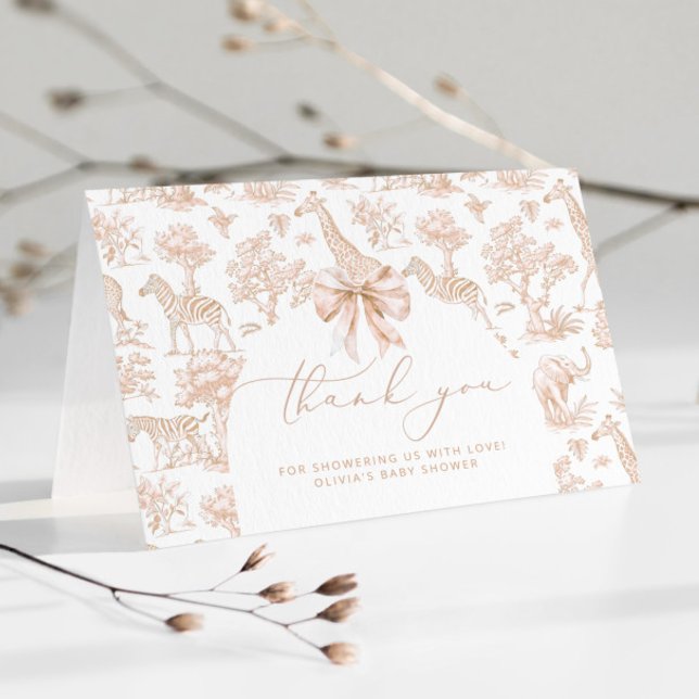Carte De Remerciements Toile de Jouy Safari animaux Boho Baby shower (Créateur téléchargé)
