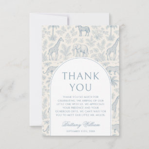 Carte De Remerciements Toile De Jouy Safari Garçon Bleu Baby Shower 