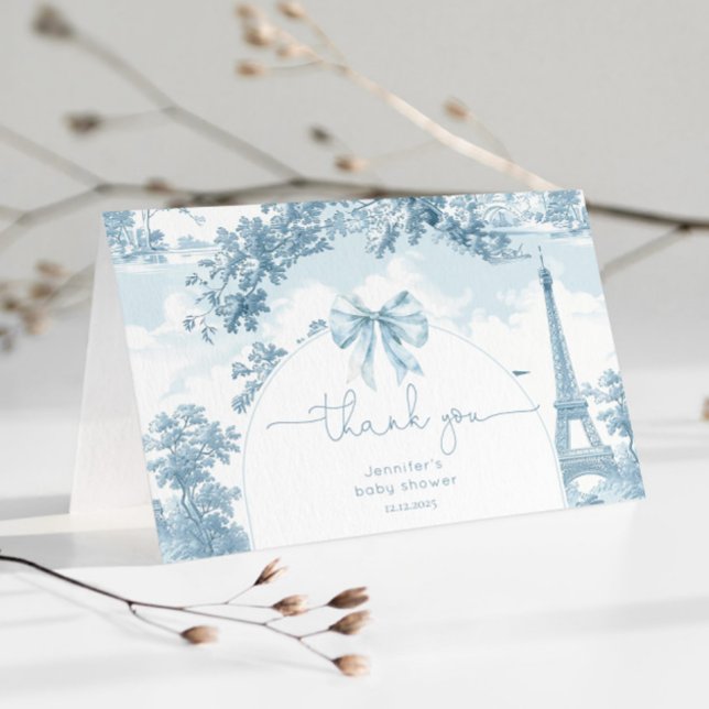 Carte De Remerciements Toile de Jouy tour Eiffel française enterrement de (Créateur téléchargé)
