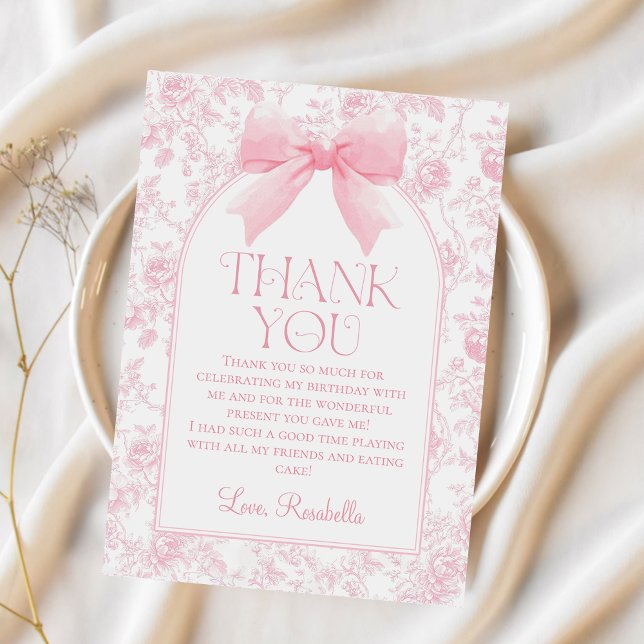 Carte De Remerciements Toile rose Bow Chinoiserie Fille Anniversaire (Créateur téléchargé)