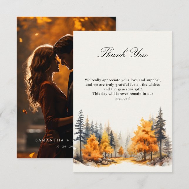 Carte De Remerciements Tombez amoureux Forêt mariage Photo (Devant / Derrière)