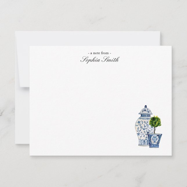 Carte De Remerciements Topiary, Bleu & blanc poterie plate (Devant)