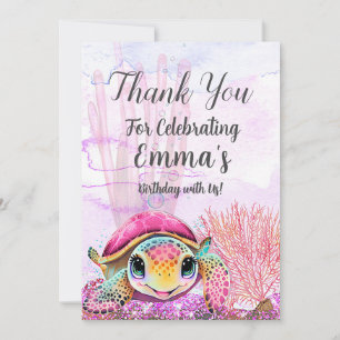 Carte De Remerciements Tortue 4e anniversaire, sous la mer