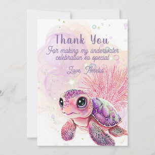 Carte De Remerciements Tortue 7e anniversaire, sous la mer,