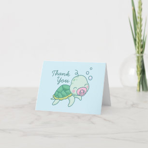 Carte De Remerciements Tortue de mer mignonne Baby shower Kawaii Rose Gir