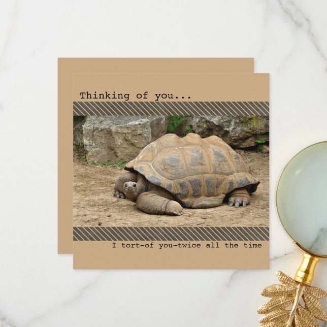 Carte De Remerciements Tortue souriante Penser à vous (Devant/Arrière en situation)
