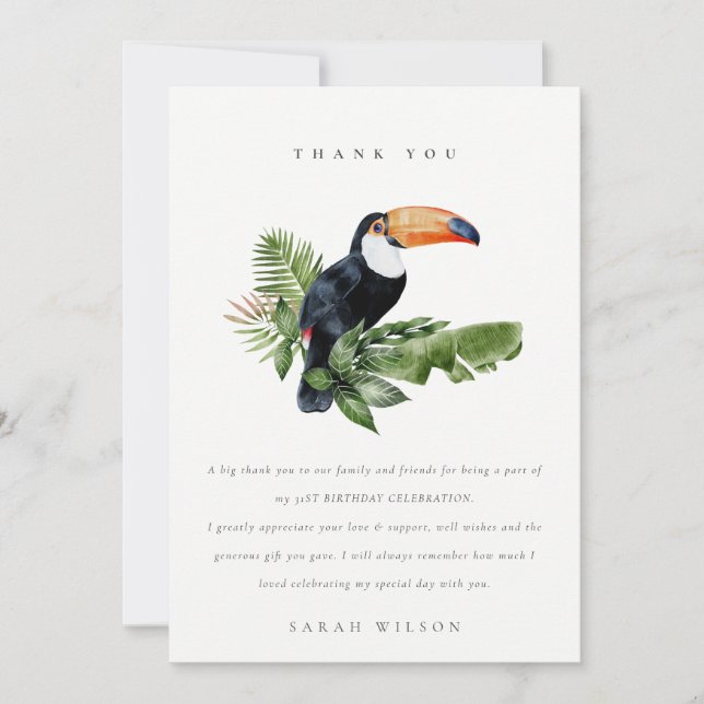 Carte De Remerciements Toucan de la Forêt Tropicale Humide Faune Annivers (Devant)