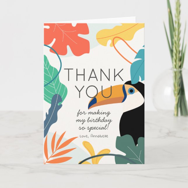 Carte De Remerciements Toucan - Feuille tropicale Anniversaire (Devant)