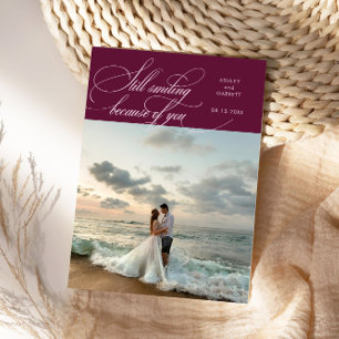 Carte De Remerciements Toujours Souriante Élégante Photo de Mariage Cranb