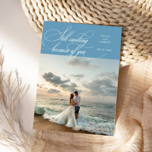 Carte De Remerciements Toujours Souriante Élégante Photo De Mariage Denim