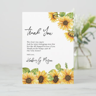 Carte De Remerciements Tournesol | Bébé en fleurs Baby Shower