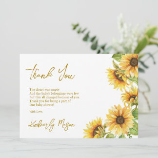 Carte De Remerciements Tournesol | Bébé en fleurs Baby Shower