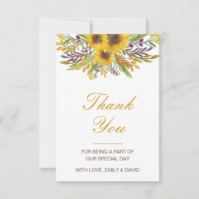Carte de remerciements tournesol, Carte de mariage (Devant)